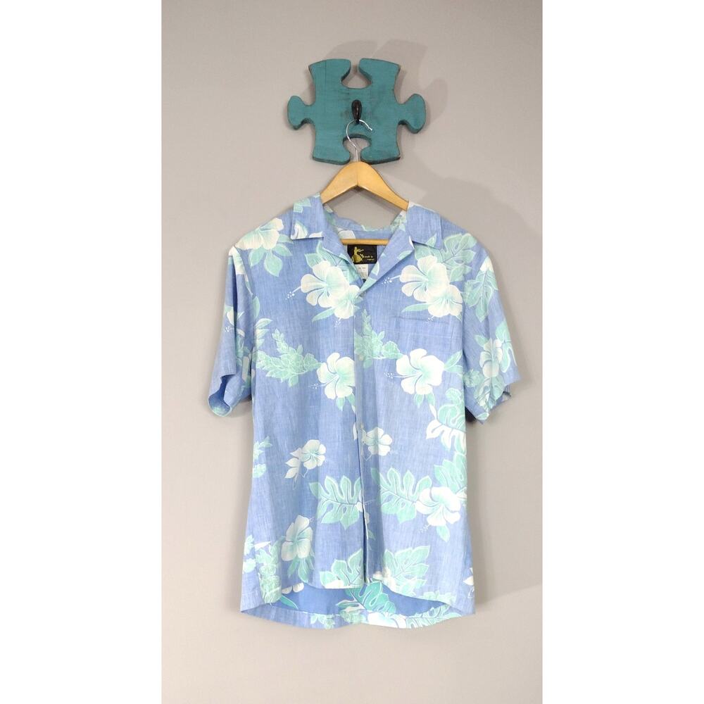 Vintage 60s Floral Mens Hawaiian Shirt Evalani's Cotton Short Sleeve Large